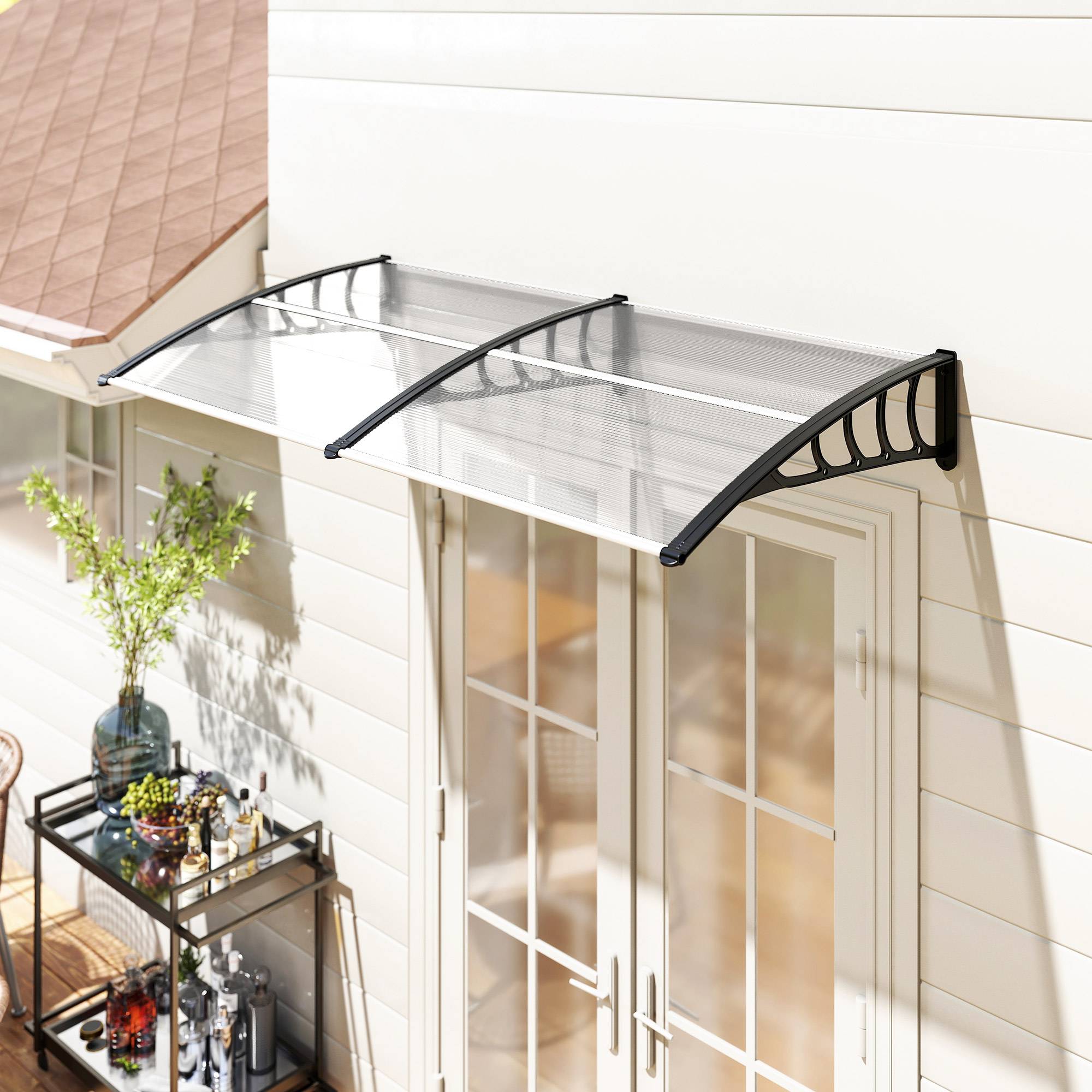 Auvent de protection extérieur 200 x 96 x 27 cm pour portes et fenêtres, contre le soleil et la pluie, transparent - Image 3