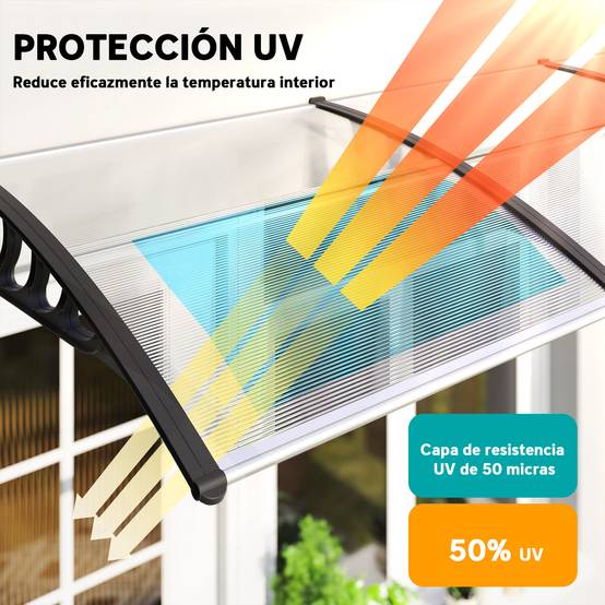 Auvent de protection extérieur 200 x 96 x 27 cm pour portes et fenêtres, contre le soleil et la pluie, transparent - Image 6