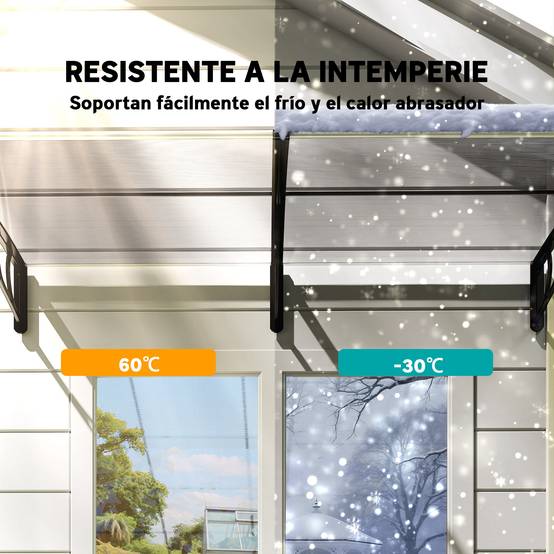 Auvent de protection extérieur 200 x 96 x 27 cm pour portes et fenêtres, contre le soleil et la pluie, transparent - Image 8
