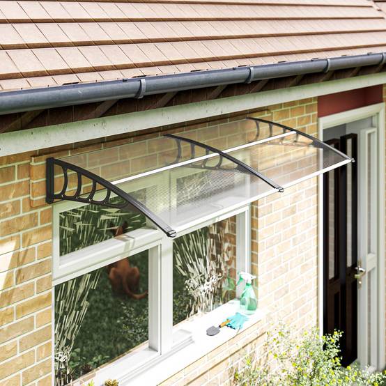 Auvent de protection extérieur 200 x 96 x 27 cm pour portes et fenêtres, contre le soleil et la pluie, transparent - Image 4