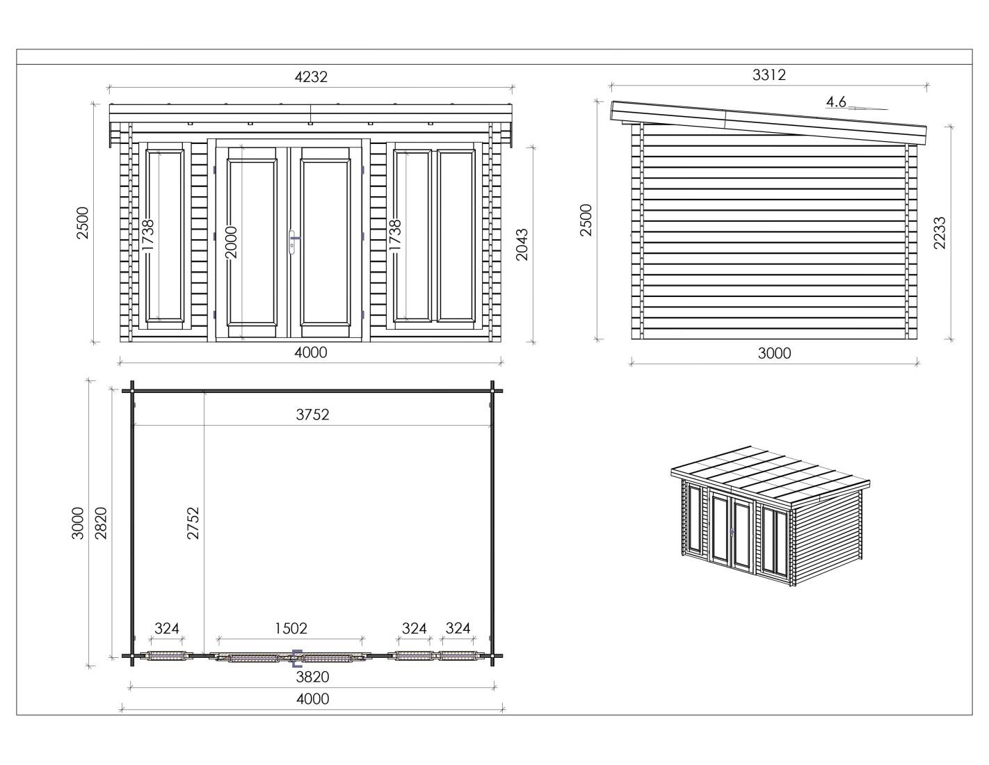 Altanka - Abri de jardin en bois - 12m2 - 4x3m - Ep. 34mm - Couleur: naturel - DOM652 - ALTANKA - Imagen 3