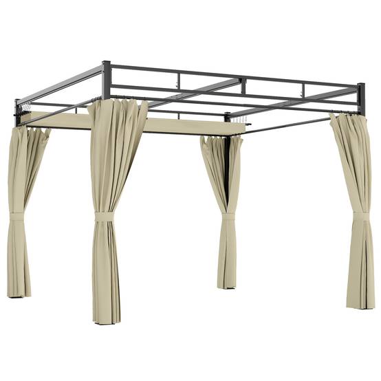 Pergola de Jardin Acier pour Terrasse Toit Rétractable et Rideaux 3x3m Beige - ComfortXL Outdoor Living - Image 1
