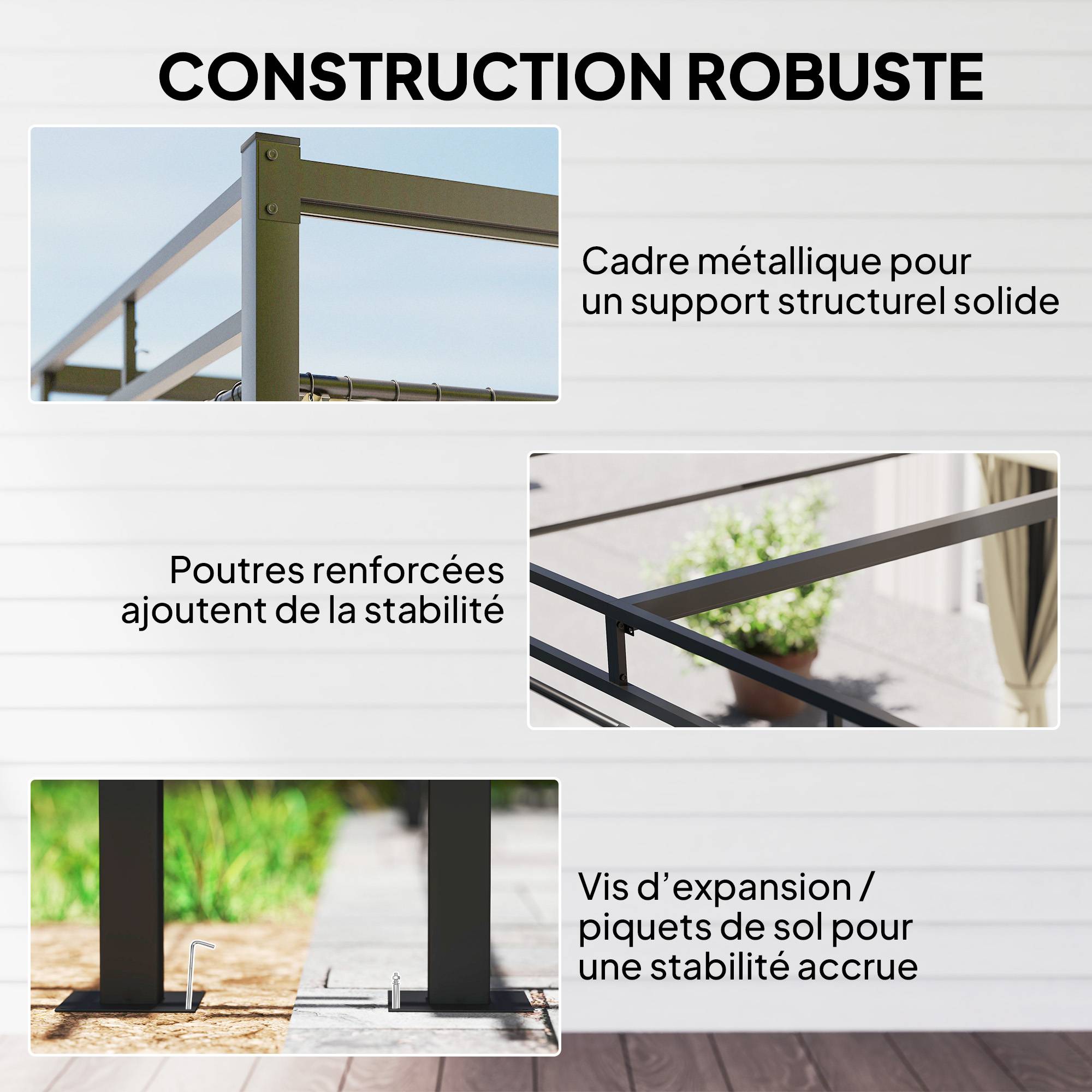 Pergola de Jardin Acier pour Terrasse Toit Rétractable et Rideaux 3x3m Beige - ComfortXL Outdoor Living - Image 8