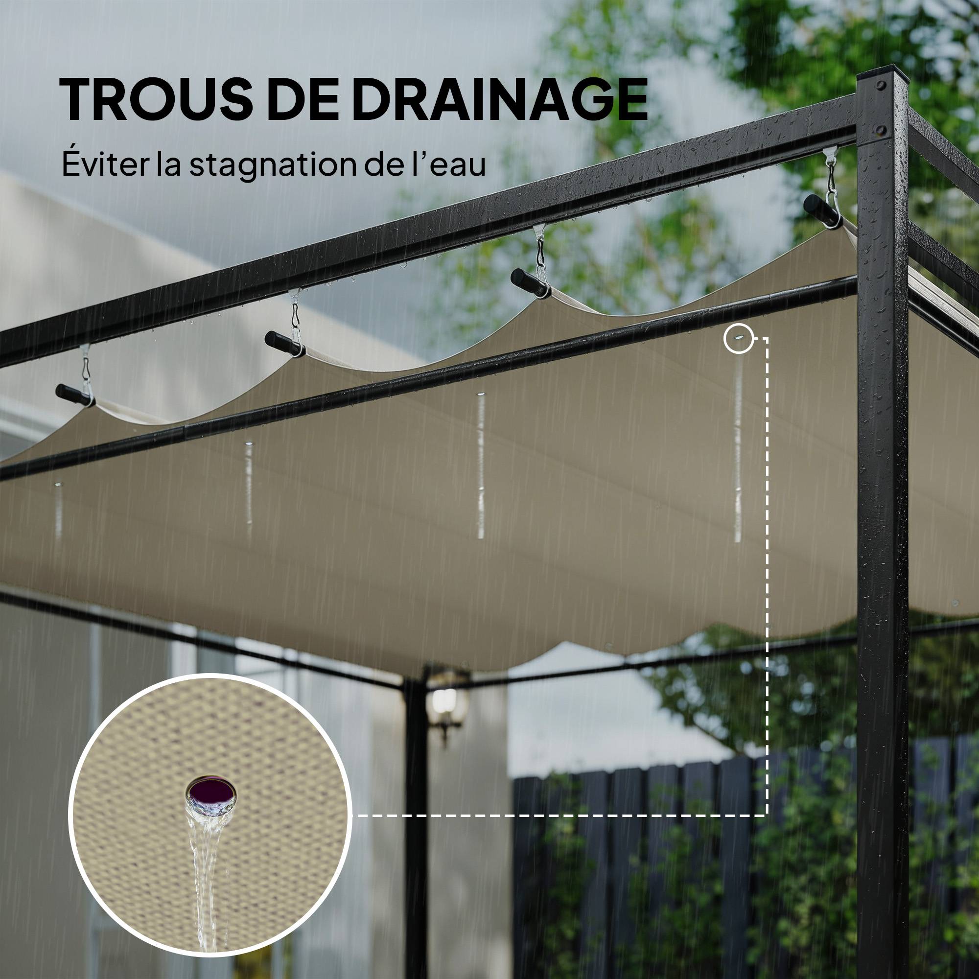 Pergola de Jardin Acier pour Terrasse Toit Rétractable et Rideaux 3x3m Beige - ComfortXL Outdoor Living - Image 9