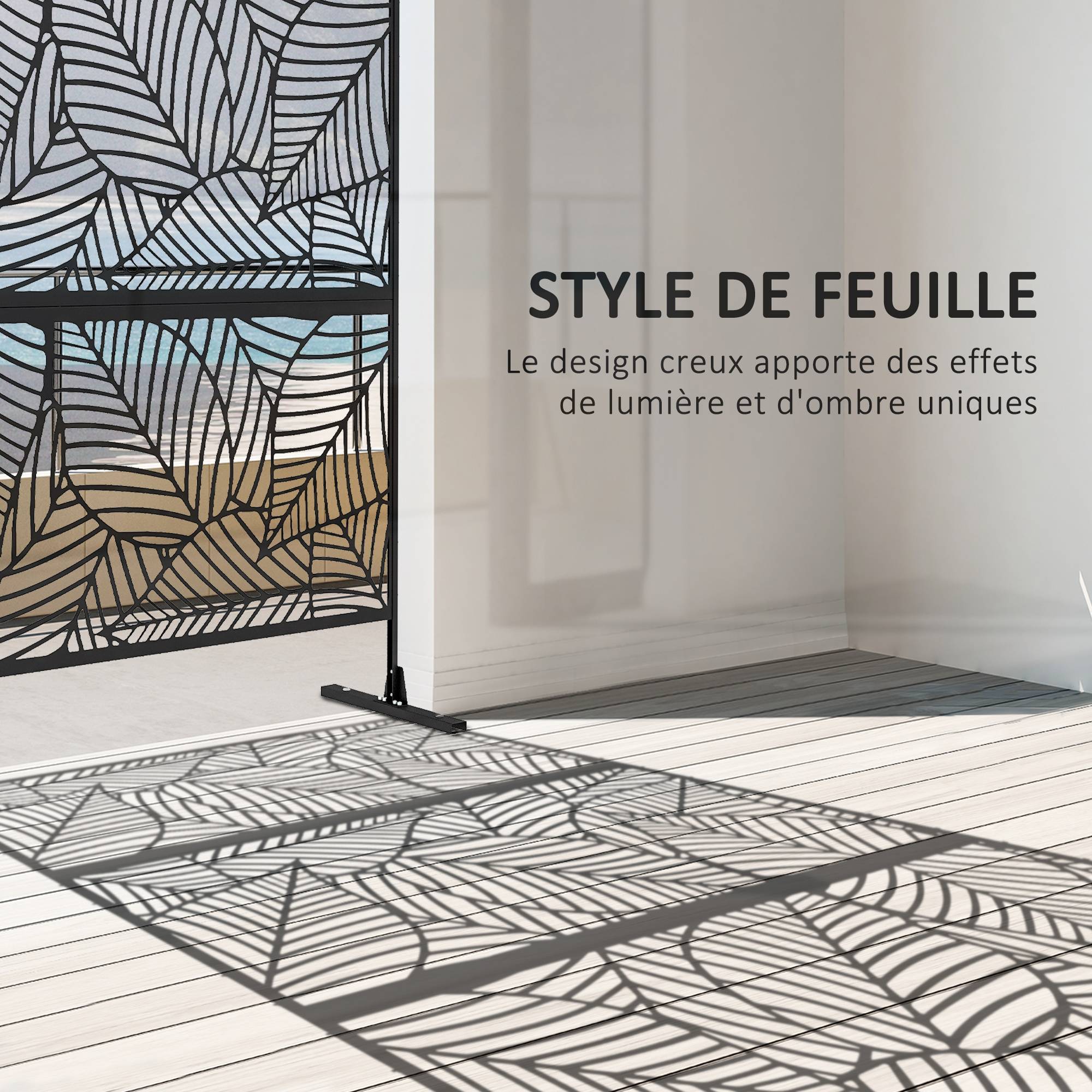 Panneau brise vue décoratif paravent extérieur noir à motif végétal en métal - 122 x 45 x 198 cm, noir - Image 6