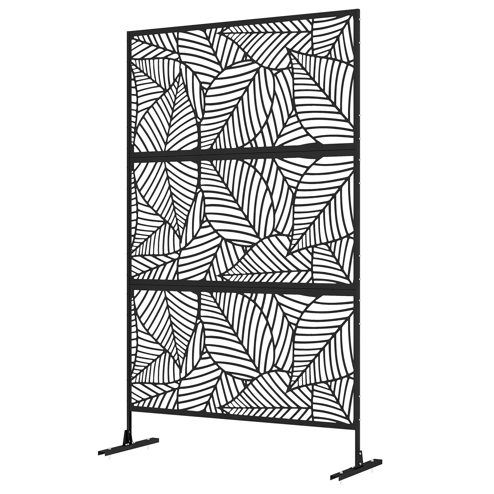 Panneau brise vue décoratif paravent extérieur noir à motif végétal en métal - 122 x 45 x 198 cm, noir - Image 2