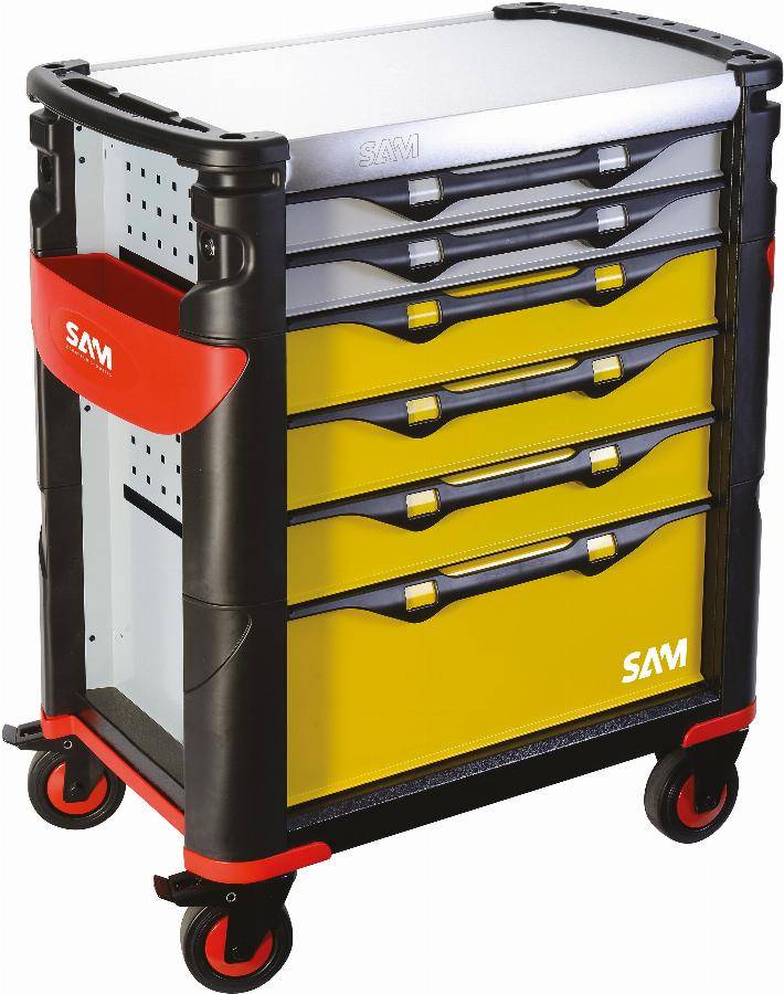 Servante grand volume 6 tiroirs SAM OUTILLAGE jaune et grise plateau inox - 416HREN