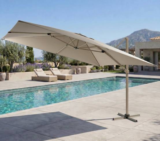 Ozalide - Parasol déporté 3.5x2.6m beige et lin DIAMANT - Image 1