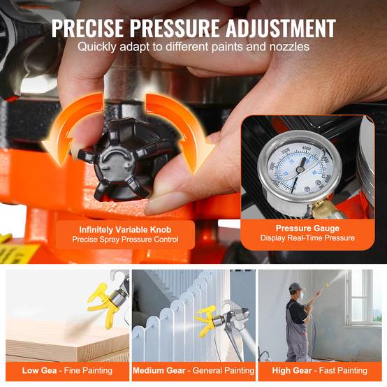 VEVOR Pulvérisateur sans air 900W, 1800 PSI, 1.8 L/min, sur roulettes avec barre extension, pour peinture int/ext. - Image 4