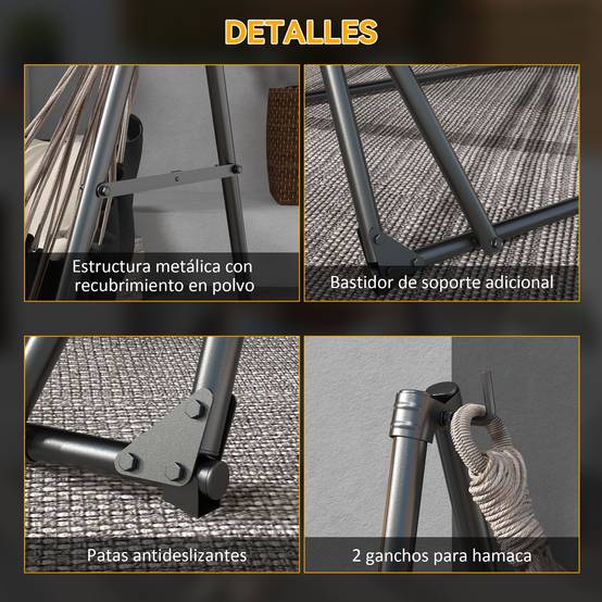 Support pliable 2 en 1 pour hamac et chaise suspendue, avec structure en métal et sac de transport, noir. - Image 8