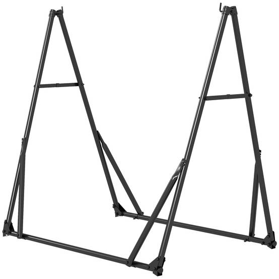 Support pliable 2 en 1 pour hamac et chaise suspendue, avec structure en métal et sac de transport, noir. - Image 2