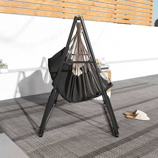 Support pliable 2 en 1 pour hamac et chaise suspendue, avec structure en métal et sac de transport, noir. - Image 9