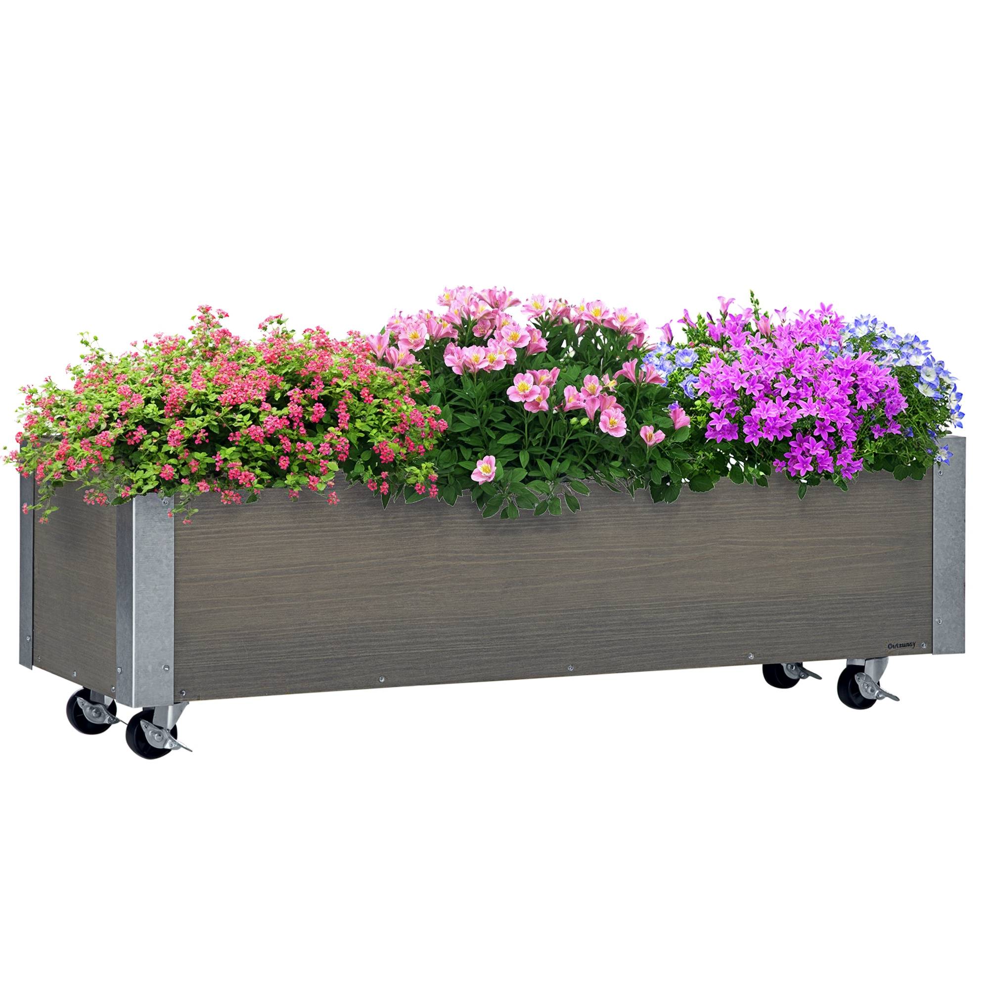 Grand pot de fleurs d'extérieur à roulettes, en tissu non tissé, avec système de drainage, 96 x 30,6 x 30 cm, gris clair - Image 1