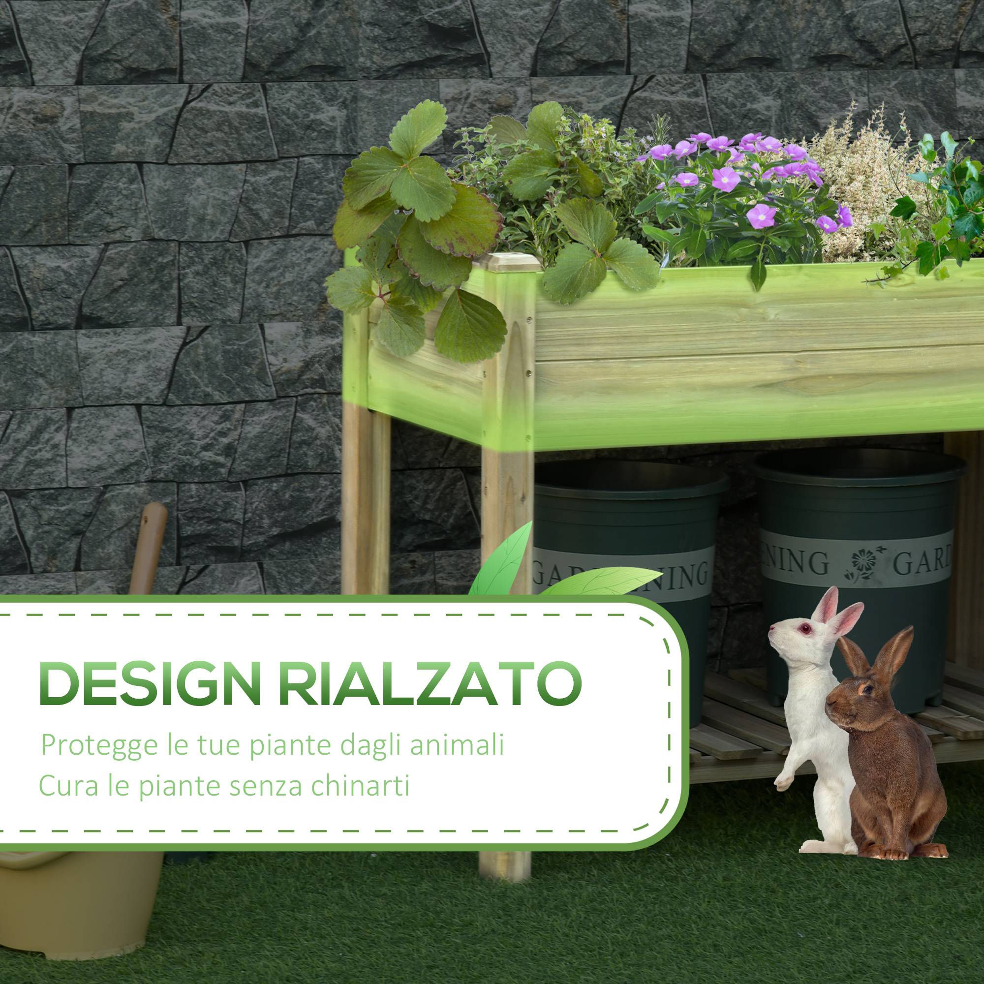 ComfortXL - Jardinière surélevée en bois de sapin 91 x 51 x 76 cm coloris naturel pour balcon et jardin avec étagère - Image 4