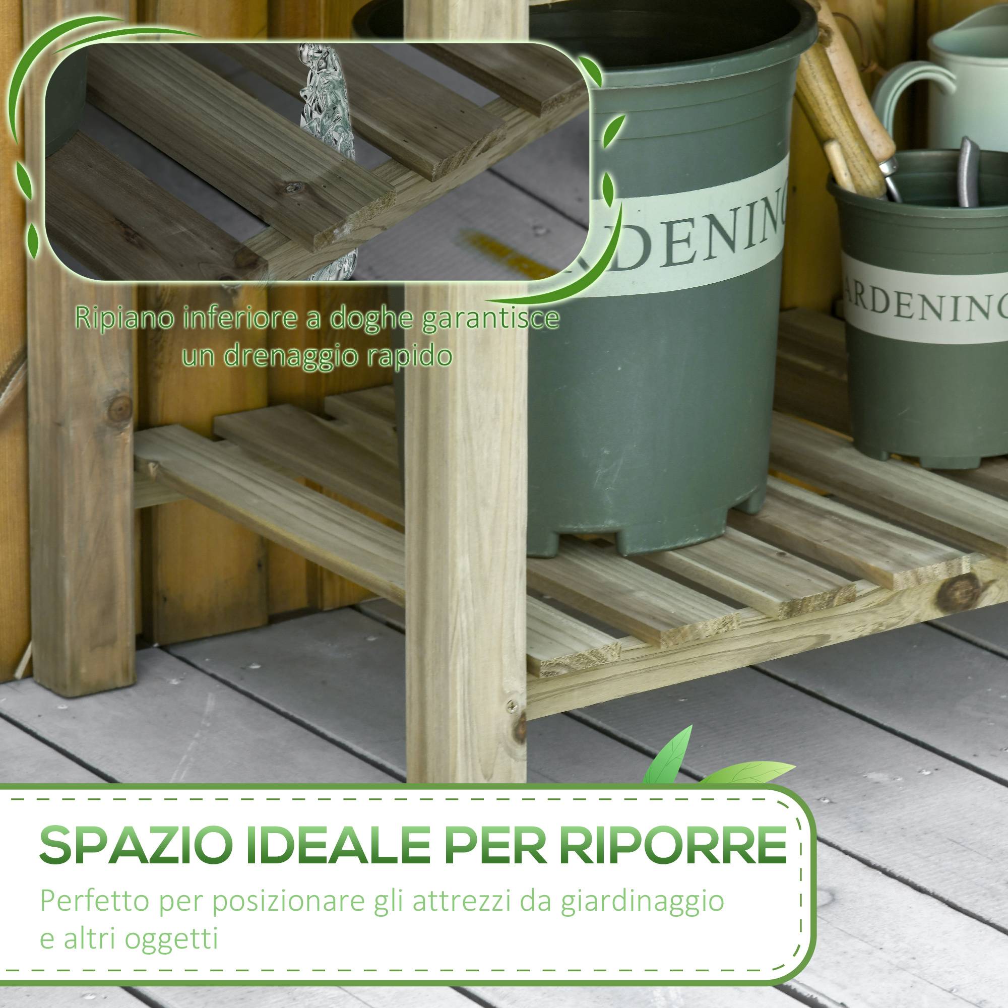 ComfortXL - Jardinière surélevée en bois de sapin 91 x 51 x 76 cm coloris naturel pour balcon et jardin avec étagère - Image 5
