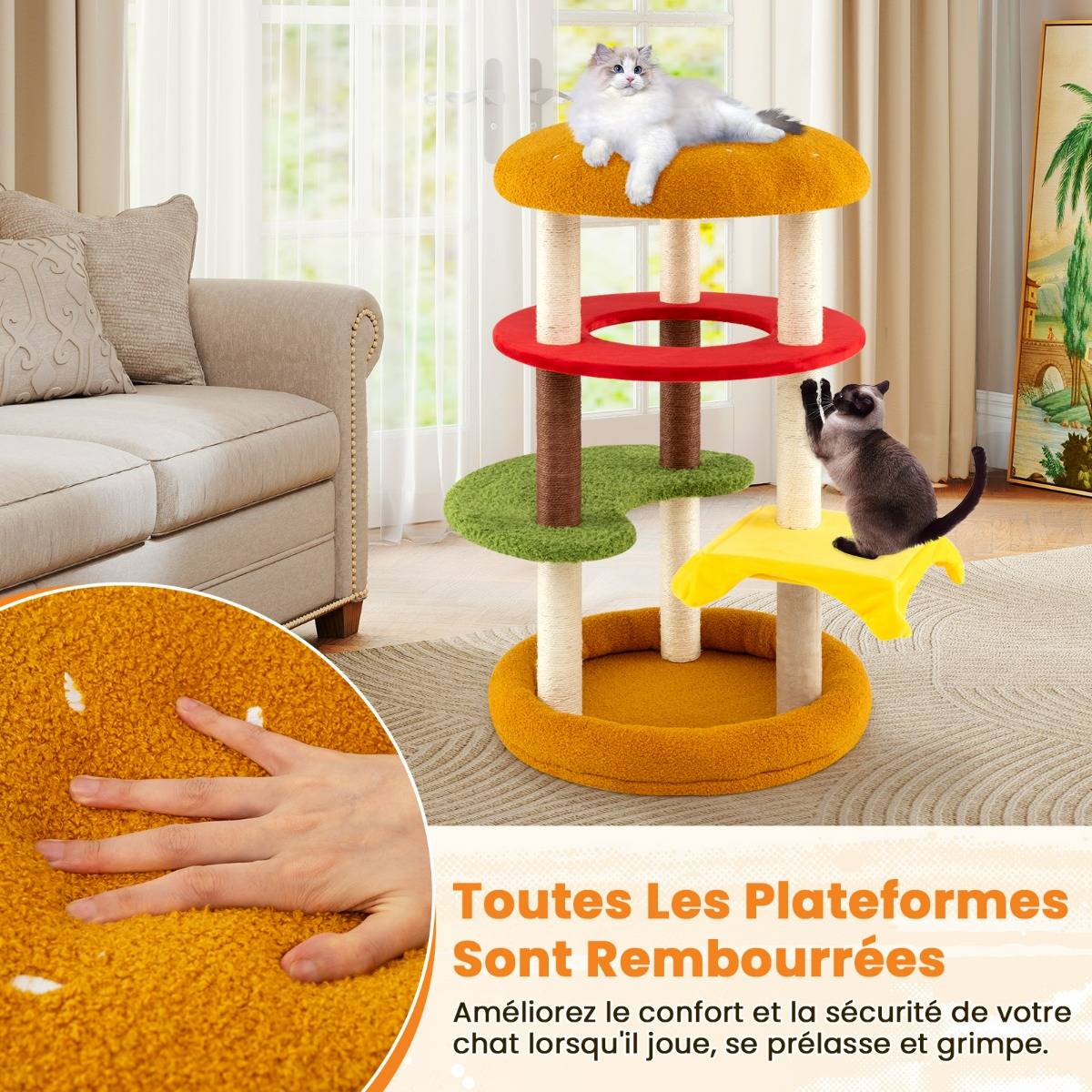Arbre à Chat Moderne de 106cm Tour à Chaton à Plusieurs Niveaux avec Perchoir Rembourré - Image 6