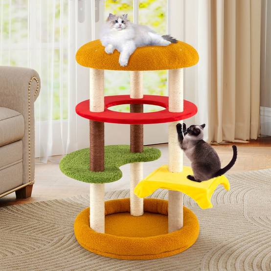 Arbre à Chat Moderne de 106cm Tour à Chaton à Plusieurs Niveaux avec Perchoir Rembourré - Image 3