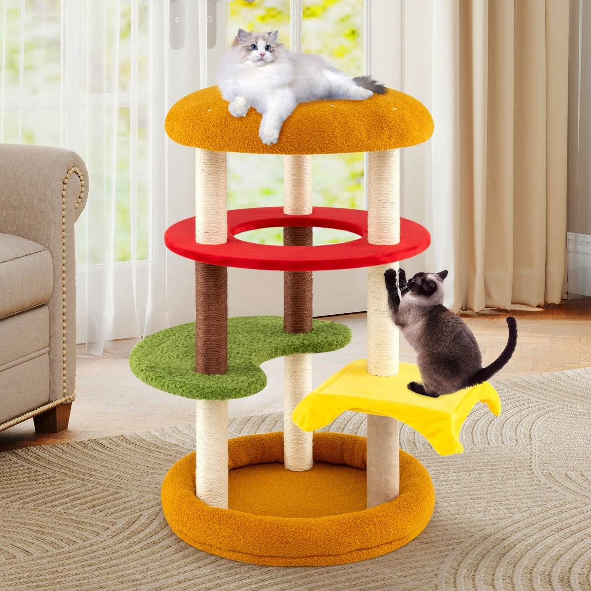 Arbre à Chat Moderne de 106cm Tour à Chaton à Plusieurs Niveaux avec Perchoir Rembourré - Image 3