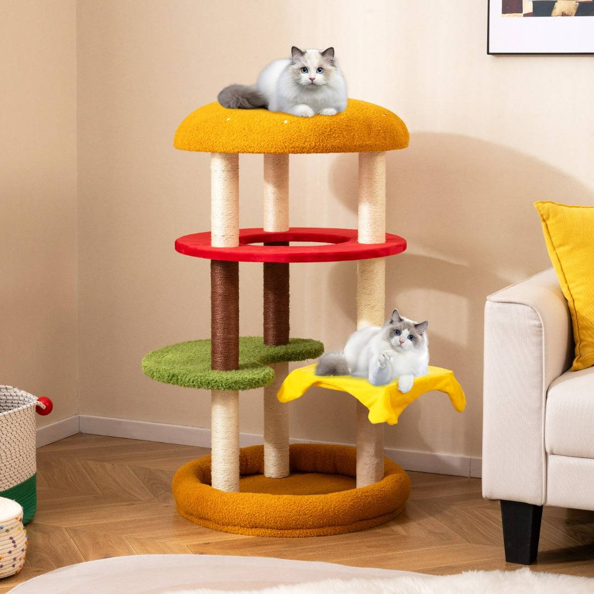 Arbre à Chat Moderne de 106cm Tour à Chaton à Plusieurs Niveaux avec Perchoir Rembourré - Image 2