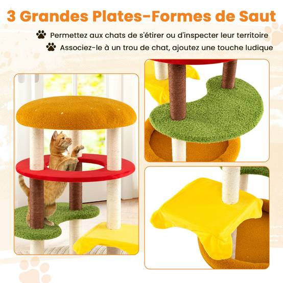 Arbre à Chat Moderne de 106cm Tour à Chaton à Plusieurs Niveaux avec Perchoir Rembourré - Image 7