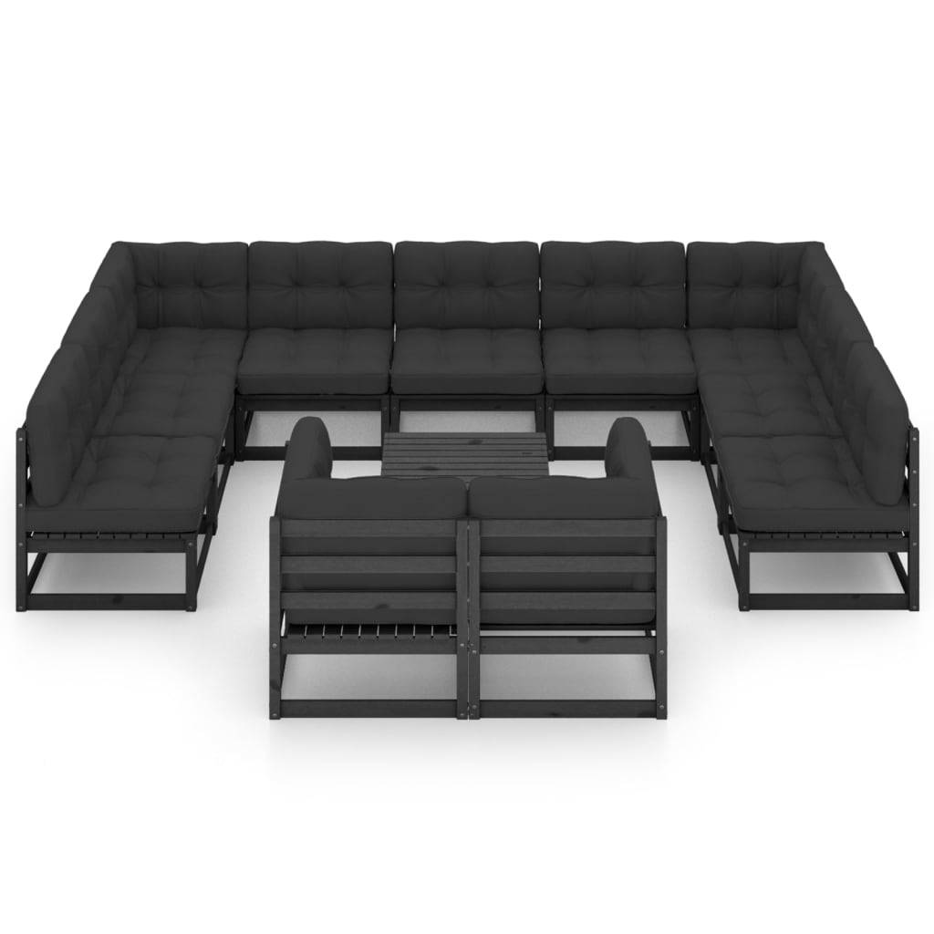 Helloshop26 - Salon de jardin meuble d'extérieur ensemble de mobilier 12 pièces avec coussins noir bois de pin massif - Imagen 1