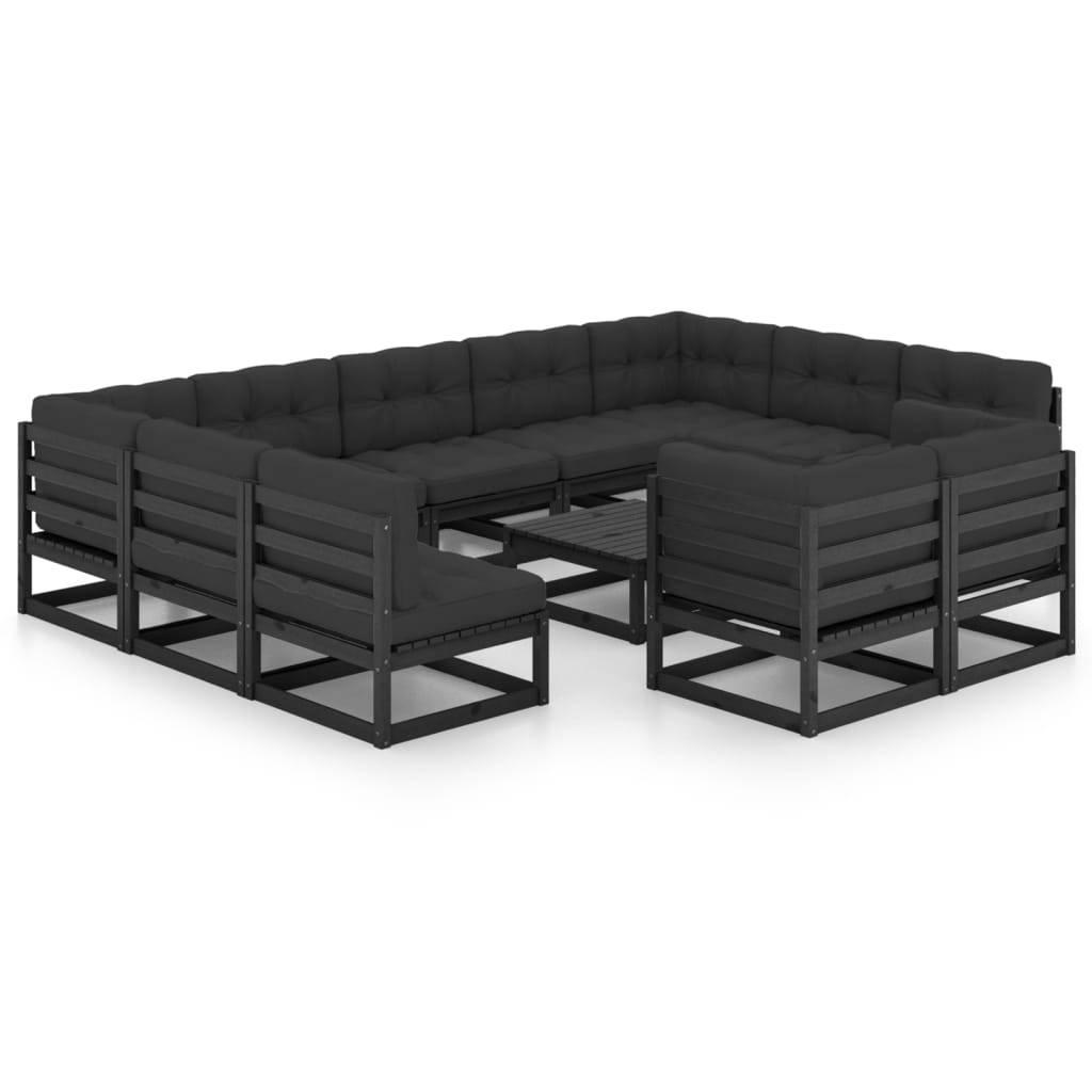 Helloshop26 - Salon de jardin meuble d'extérieur ensemble de mobilier 12 pièces avec coussins noir bois de pin massif - Imagen 2