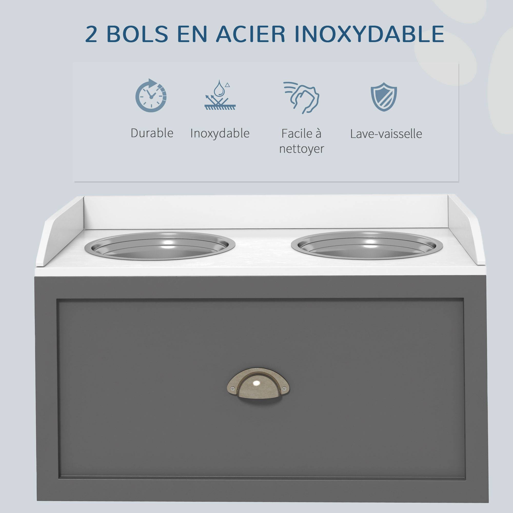ComfortXL - Porte-gamelles surélevé MDF inox pour grands chiens tiroir rangement 60x30x36cm gris - ComfortXL Outdoor Living - Image 8