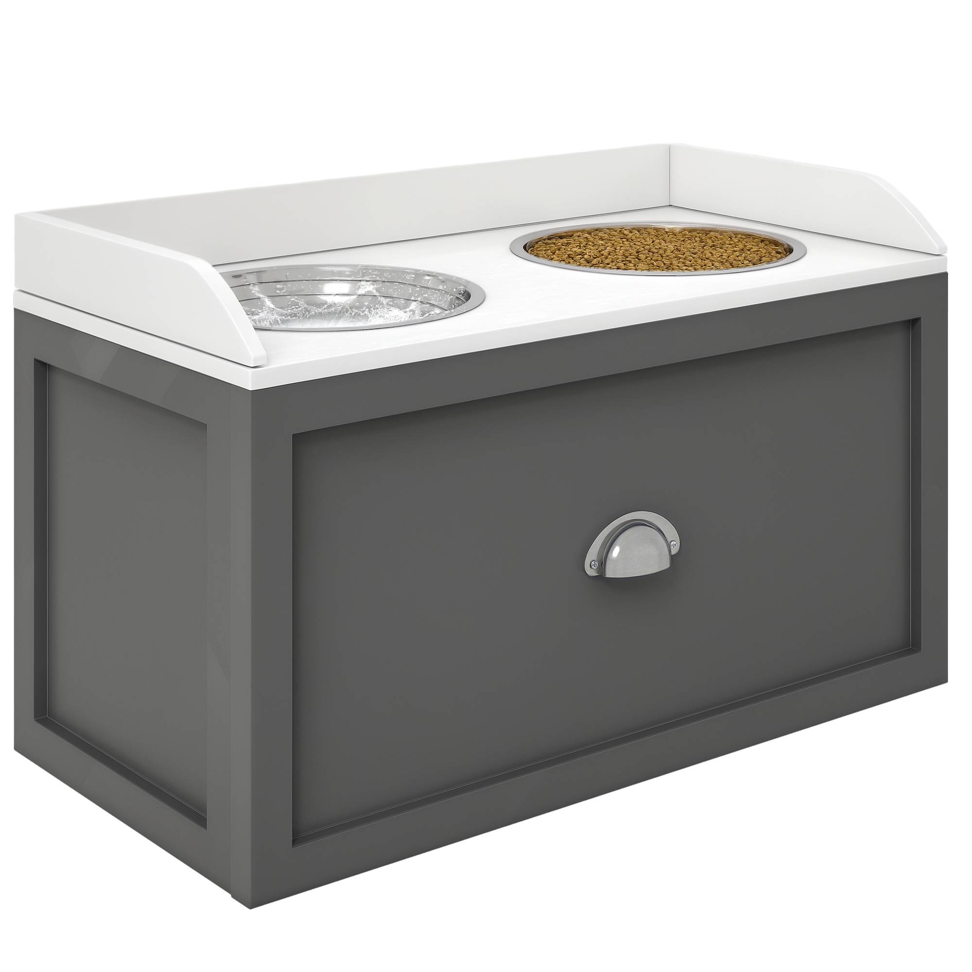 ComfortXL - Porte-gamelles surélevé MDF inox pour grands chiens tiroir rangement 60x30x36cm gris - ComfortXL Outdoor Living