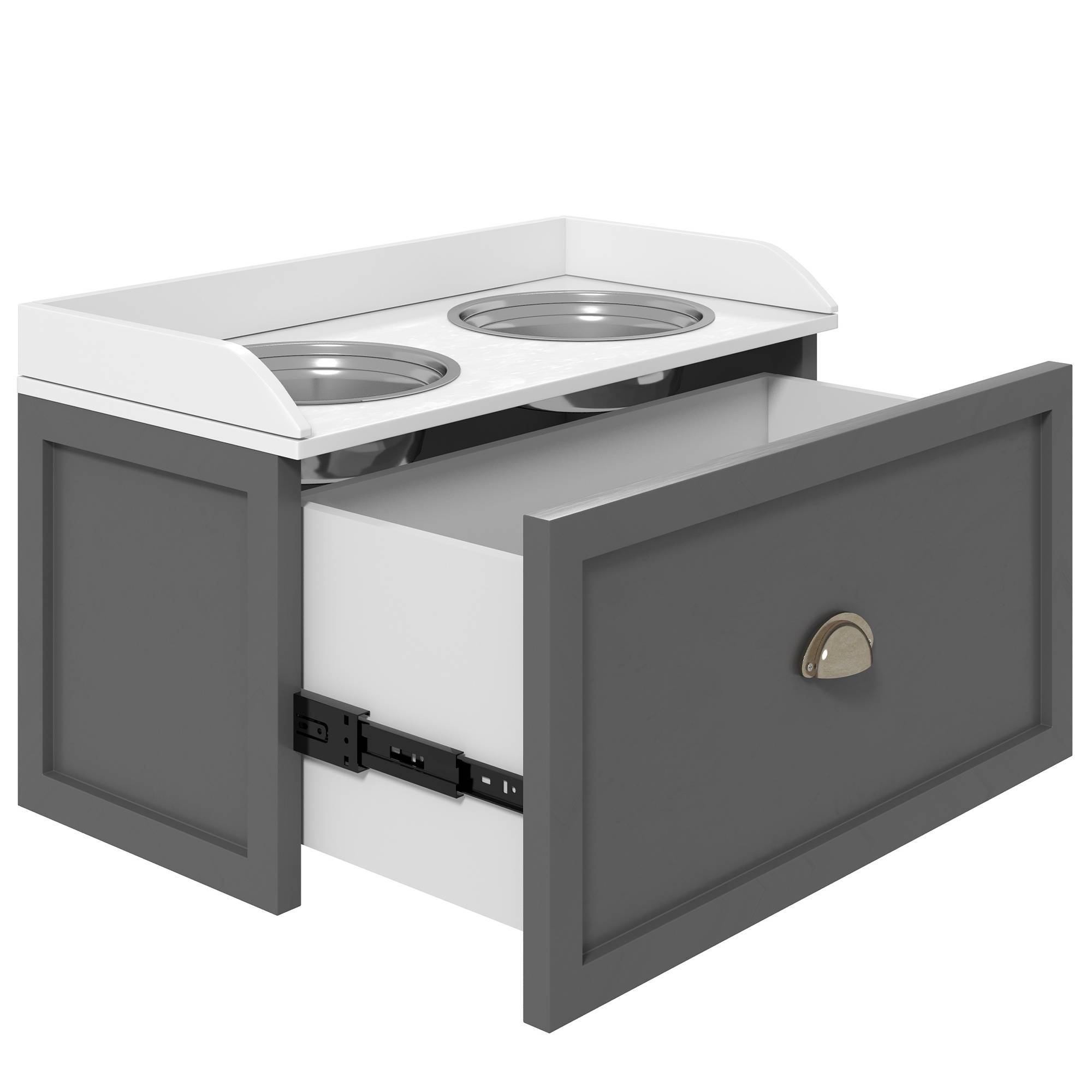 ComfortXL - Porte-gamelles surélevé MDF inox pour grands chiens tiroir rangement 60x30x36cm gris - ComfortXL Outdoor Living - Image 9