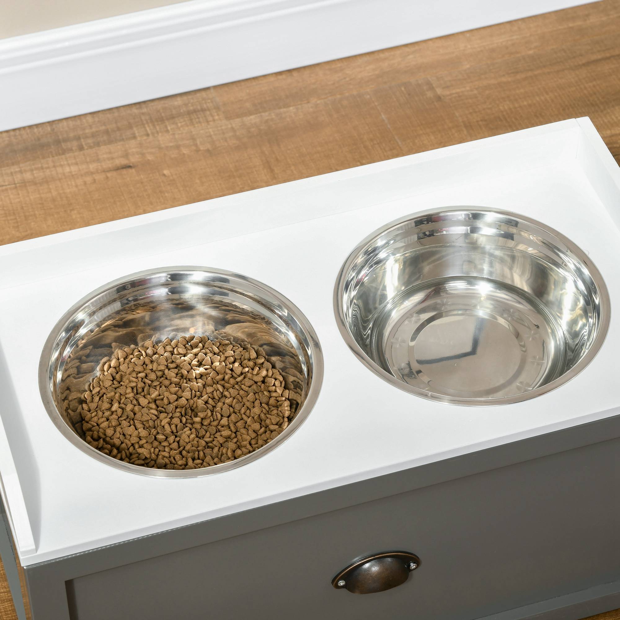 ComfortXL - Porte-gamelles surélevé MDF inox pour grands chiens tiroir rangement 60x30x36cm gris - ComfortXL Outdoor Living - Image 10