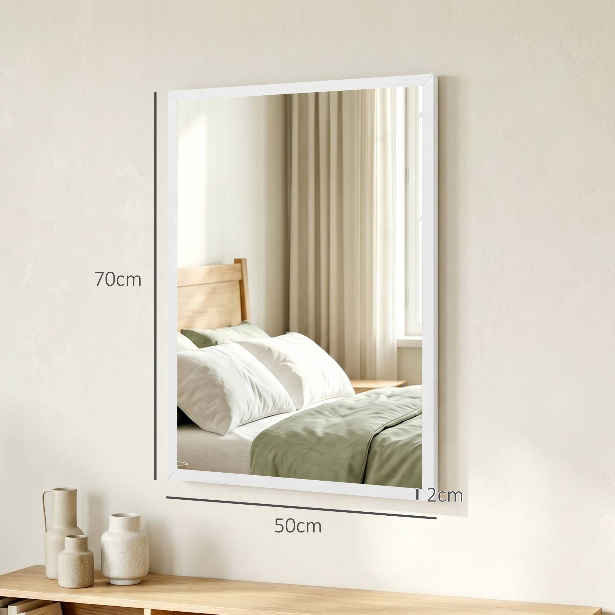 Sans Marque - Miroir mural rectangulaire crochets verre MDF 50x70 cm blanc - Image 4