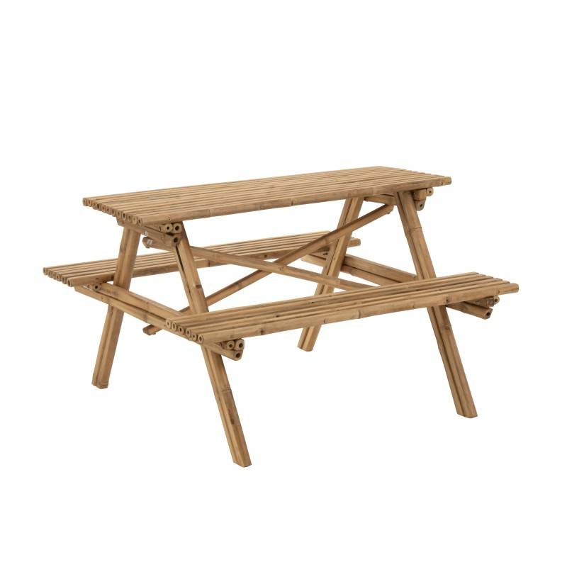 J-Line - Table avec banc en bois naturel 120x120x77 cm - J-Line
