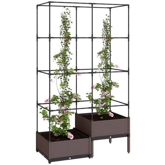 Jardinière avec treillis métal pour grimpantes, 2 pots PP drainage 100x50x174 cm noir - Image 1
