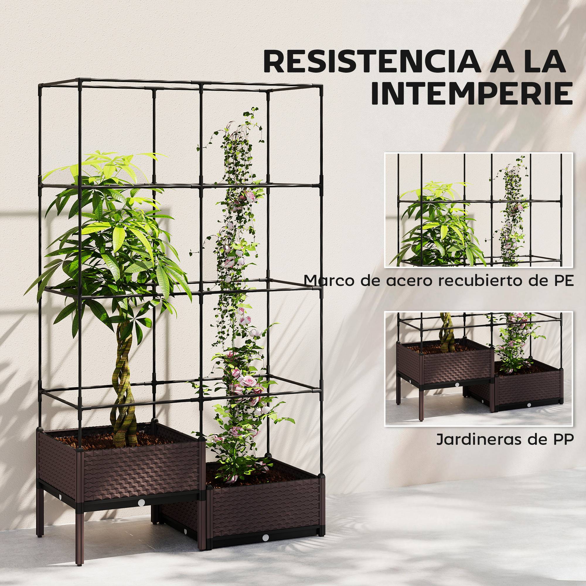 Jardinière avec treillis métal pour grimpantes, 2 pots PP drainage 100x50x174 cm noir - Image 9