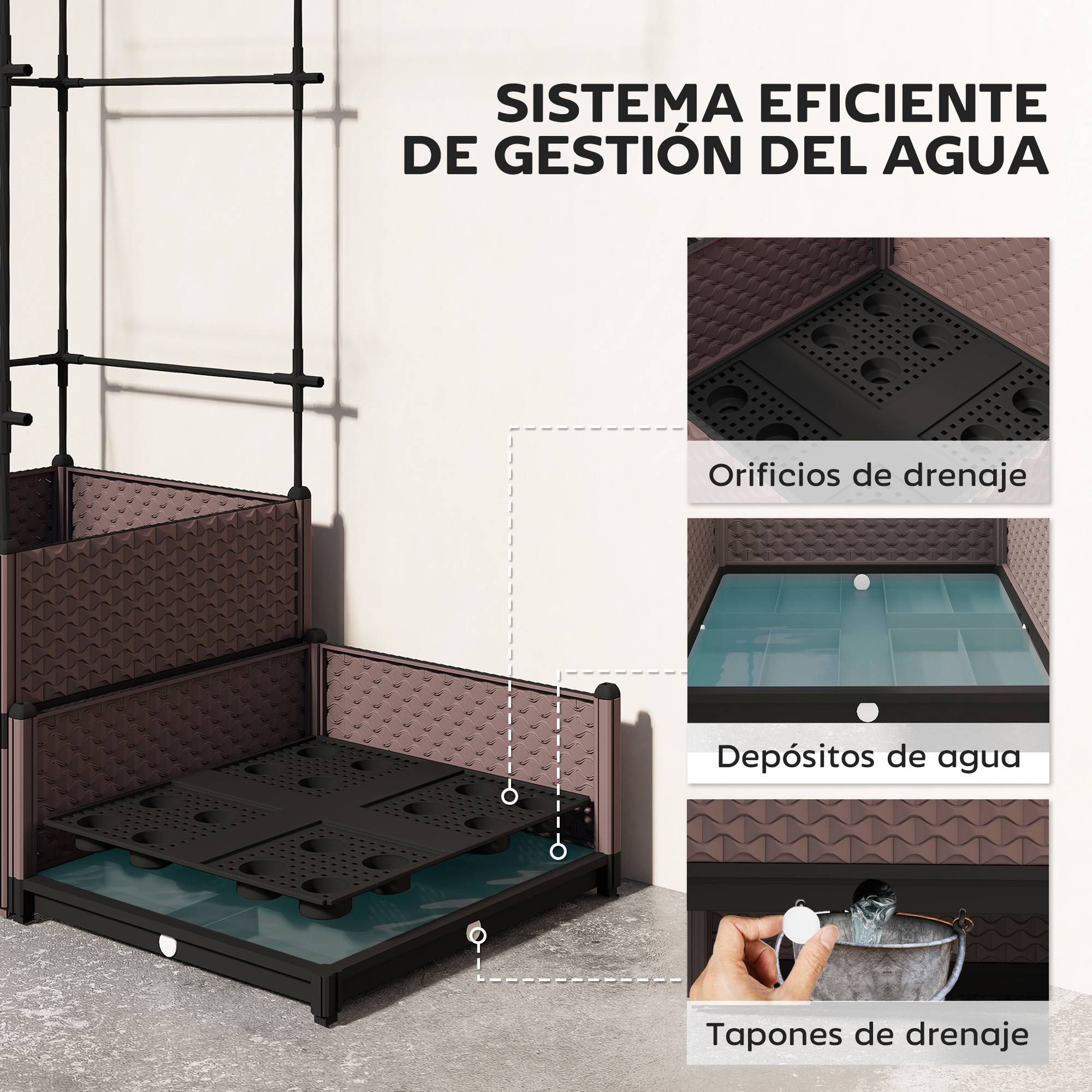 Jardinière avec treillis métal pour grimpantes, 2 pots PP drainage 100x50x174 cm noir - Image 8
