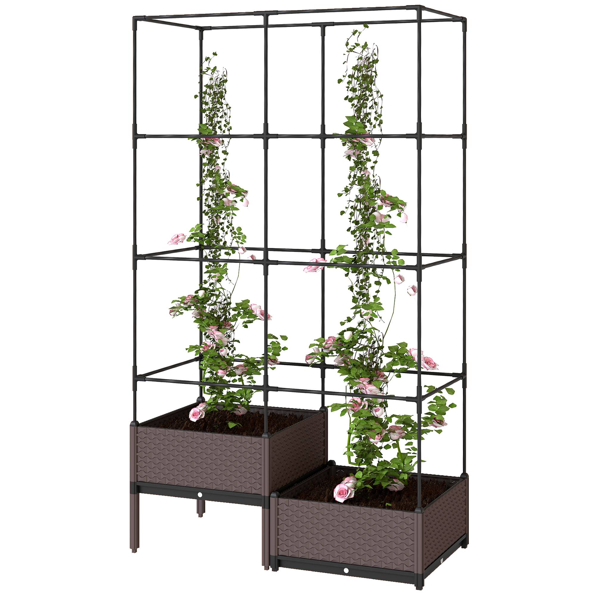 Jardinière avec treillis métal pour grimpantes, 2 pots PP drainage 100x50x174 cm noir - Image 2
