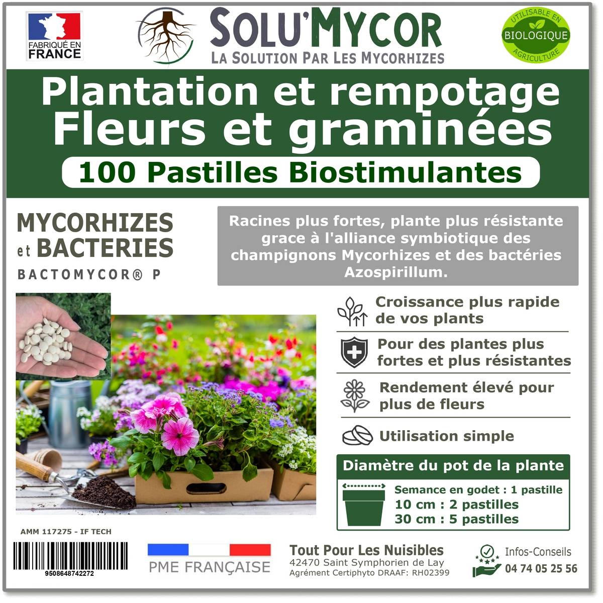 SoluMycor 100 Pastilles Biostimulantes Fleurs et graminees Semis Plantation Developpement racinaire - Image 1