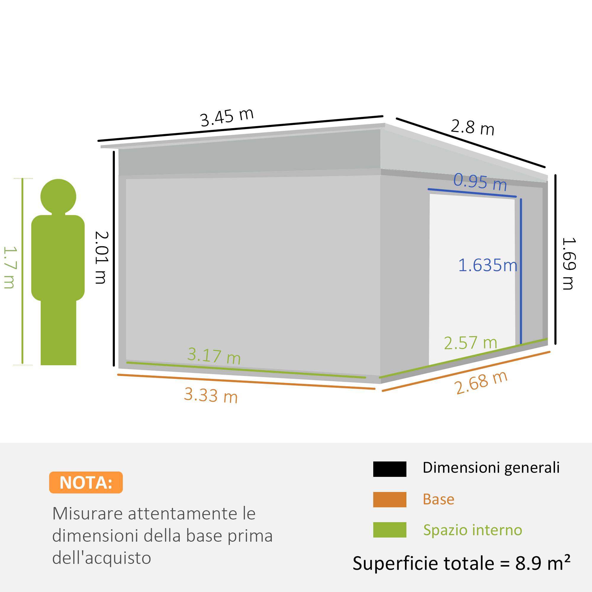 Abri de jardin avec porte coulissante, acier, 345 x 280,5 x 169-201 cm, gris - Image 5