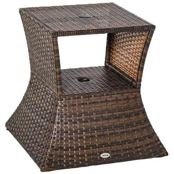 Table d'appoint pied parasol résine tressée jardin terrasse marron 54x54x55cm - ComfortXL Outdoor Living - Image 2