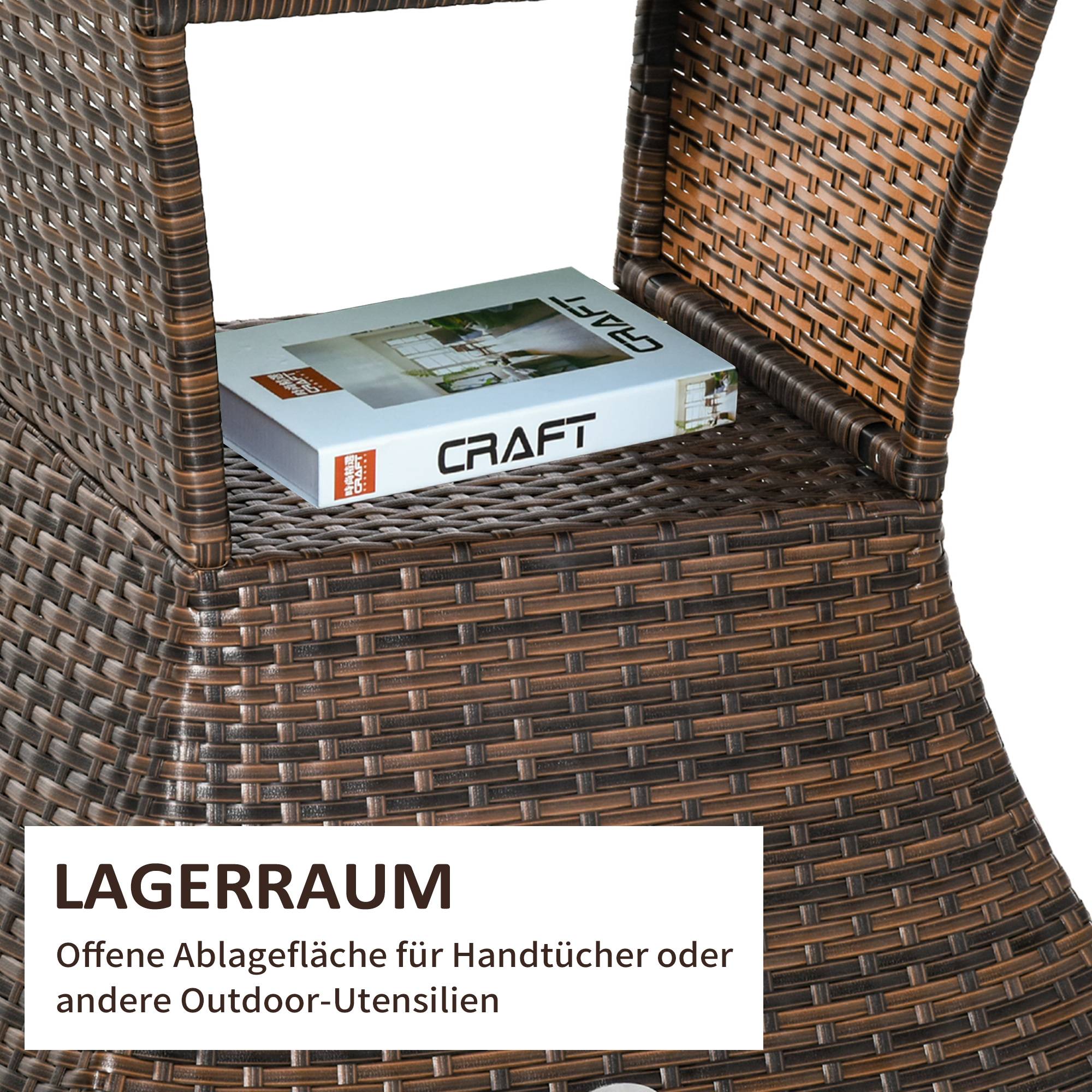 Table d'appoint pied parasol résine tressée jardin terrasse marron 54x54x55cm - ComfortXL Outdoor Living - Image 5