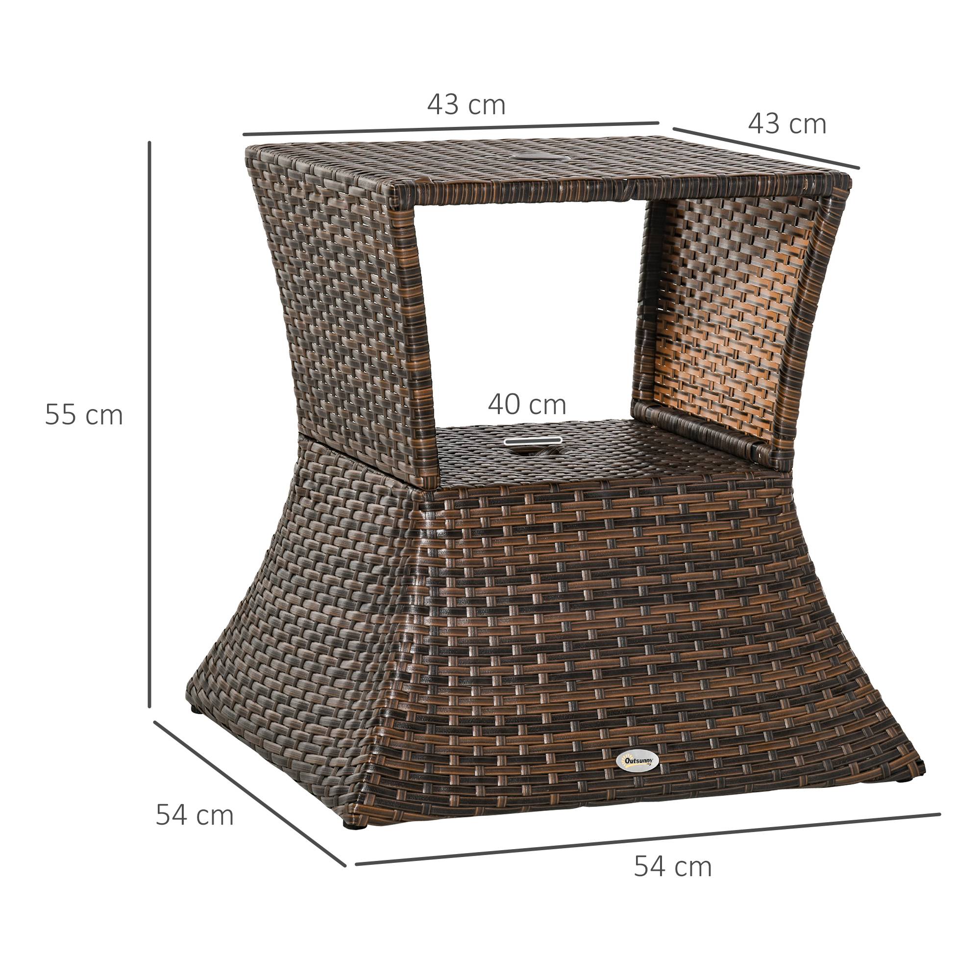 Table d'appoint pied parasol résine tressée jardin terrasse marron 54x54x55cm - ComfortXL Outdoor Living - Image 3