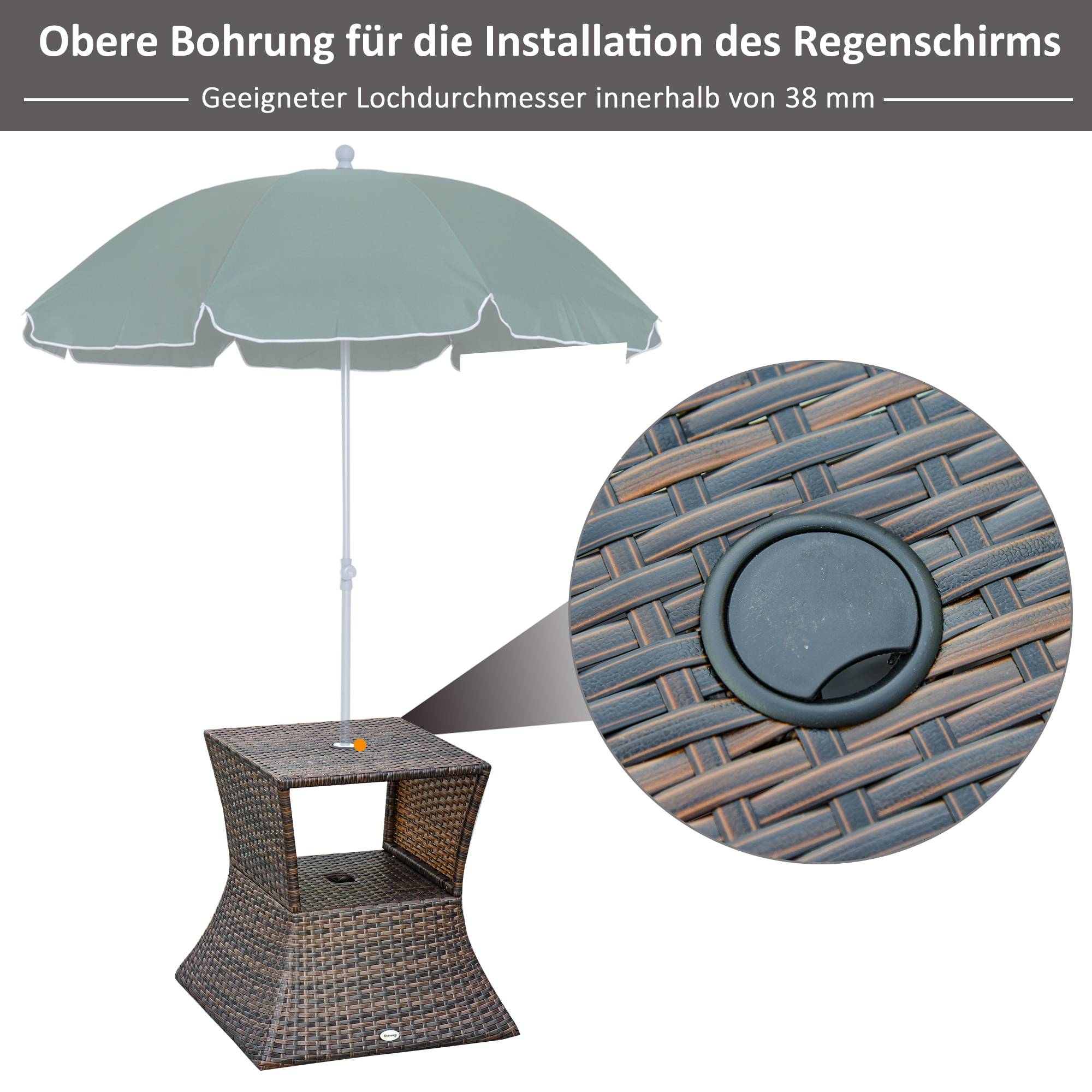 Table d'appoint pied parasol résine tressée jardin terrasse marron 54x54x55cm - ComfortXL Outdoor Living - Image 4