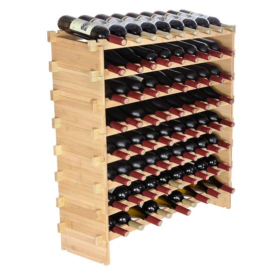 VEVOR Étagère modulable 72 bouteilles, 8 niveaux. Bambou naturel, empilable. Pour cave, cuisine, bar. - Image 1