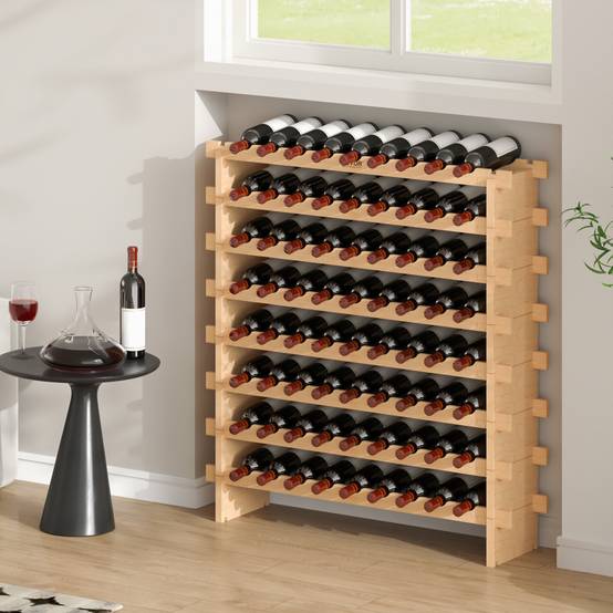 VEVOR Étagère modulable 72 bouteilles, 8 niveaux. Bambou naturel, empilable. Pour cave, cuisine, bar. - Image 8
