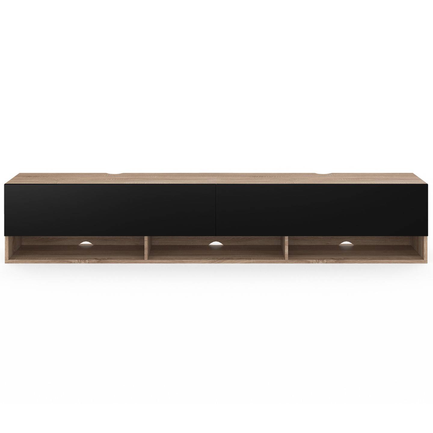 Meuble TV 180 cm suspendu ELIO 2 portes avec étagère bois et noir - Image 3