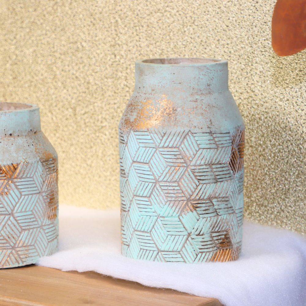 ° Vase en béton vert de gris Ø15.5 x 20 cm Chemin de campagne - Imagen 3