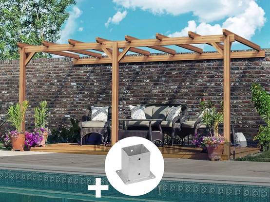 Pergola adossée en lamellé-collé Versailles 500 x 400 cm + 2 supports poteaux - Maderland - Image 1