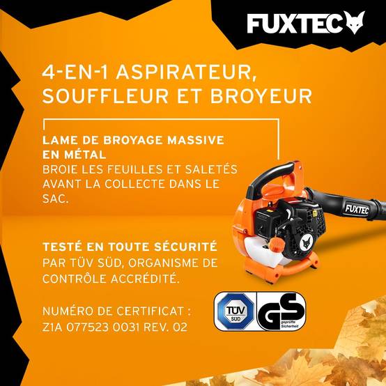 FUXTEC - Aspirateur de feuilles mortes thermique - FUXTEC FX-LBS126 - 26cm3 4en1 2 temps souffleur broyeur - Image 5
