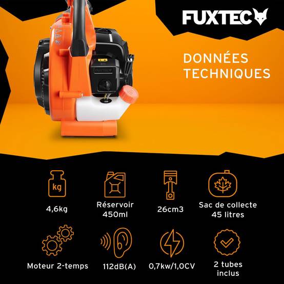 FUXTEC - Aspirateur de feuilles mortes thermique - FUXTEC FX-LBS126 - 26cm3 4en1 2 temps souffleur broyeur - Image 3