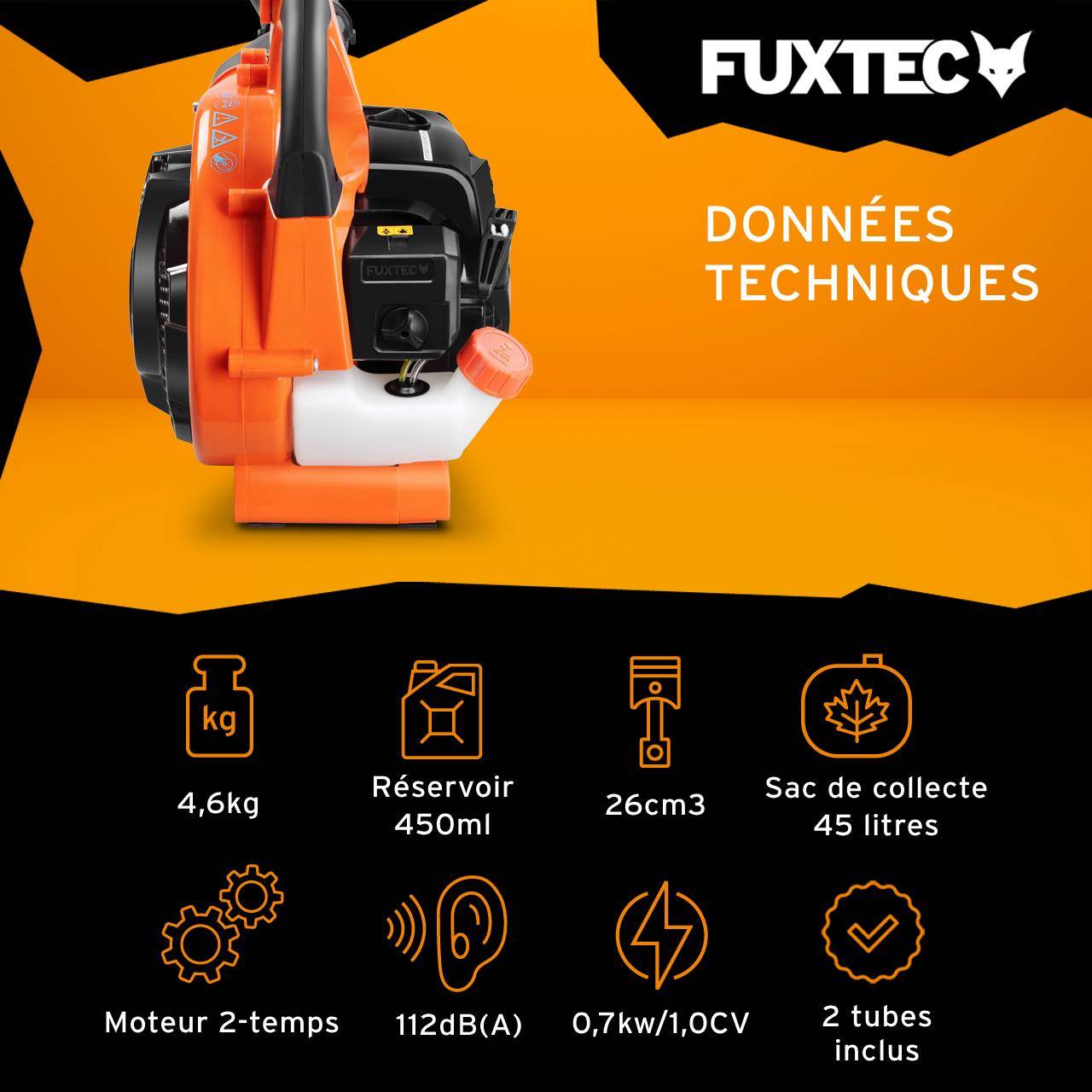 FUXTEC - Aspirateur de feuilles mortes thermique - FUXTEC FX-LBS126 - 26cm3 4en1 2 temps souffleur broyeur - Image 3